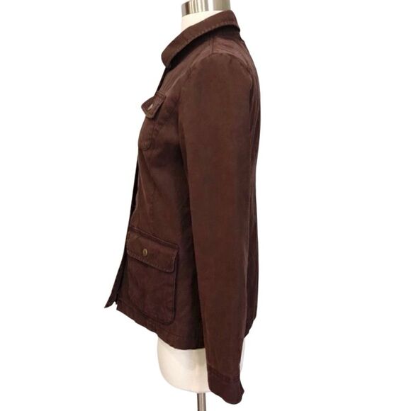 Talbots Brown Utility Military Jacket Women Petite Small Cotton Blend Plaid Line - Picture 5 of 8